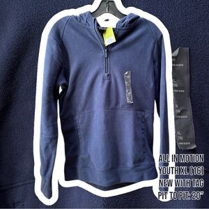 NWT All in Motion Youth XL Navy Quarter Zip Micro Fleece Hoodie